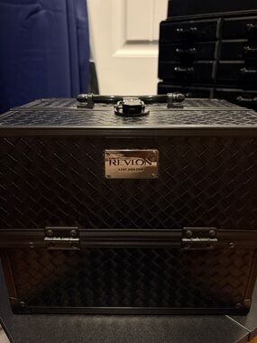 Revlon Black Quilted Cosmetic Case with Metal Plaque